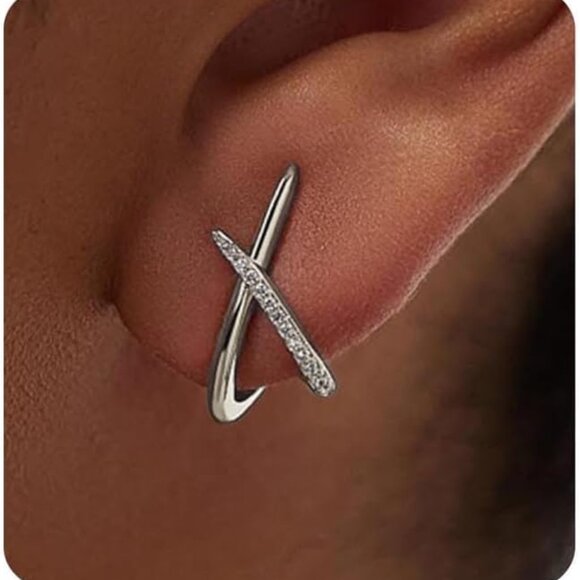 14K Gold Silver Stud Earrings for Women with Cubic Zirconia - Picture 1 of 7